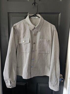 Women's Black & White Striped Button-Front Jacket